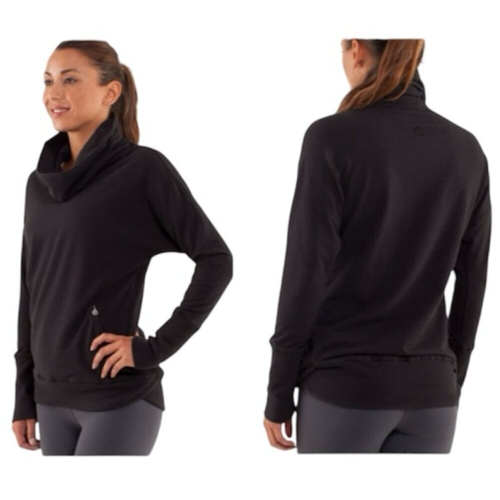 Lululemon Rest Day Pullover Cotton Stretch Zip Top Pockets Mock Long Black 10